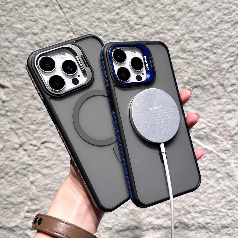 Magnetic Luxury Matte Armor Case with Stand for iPhone 11–16 Pro/Max