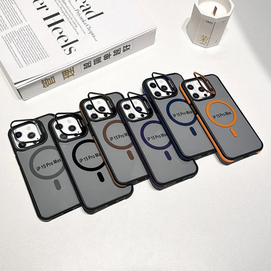 Magnetic Luxury Matte Armor Case with Stand for iPhone 11–16 Pro/Max