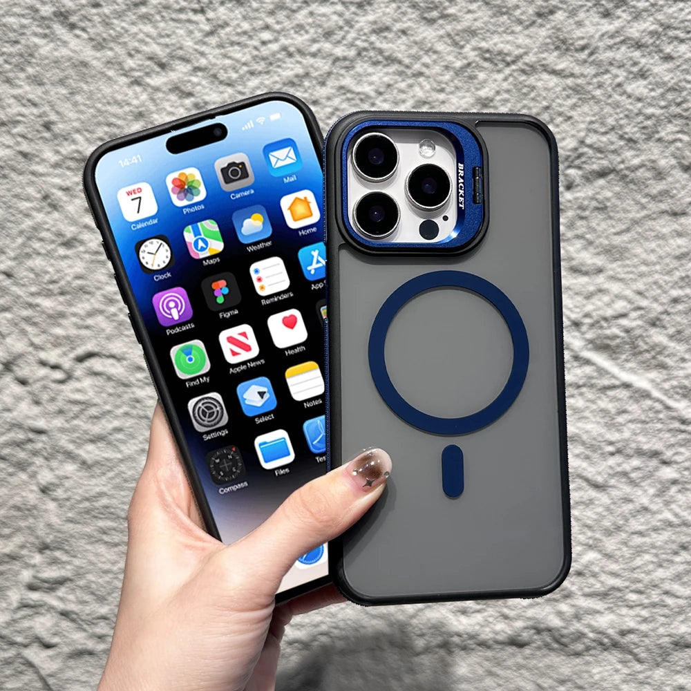 Magnetic Luxury Matte Armor Case with Stand for iPhone 11–16 Pro/Max